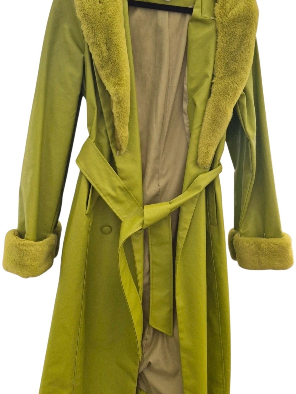 💕Fashion Nova Olive Green Faux Fur Trim Wrap Belted Coat💕
